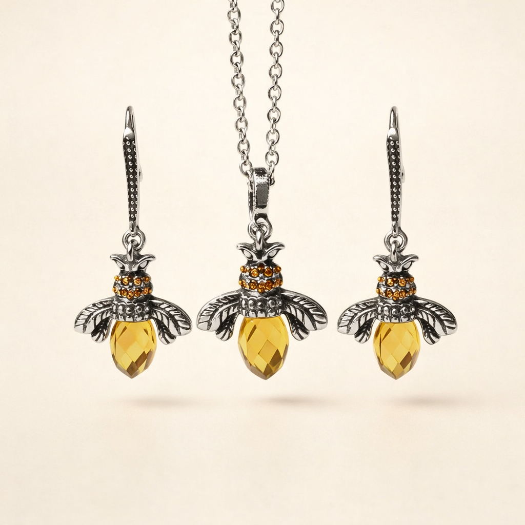 Vintage Bee Necklace & Earrings Set