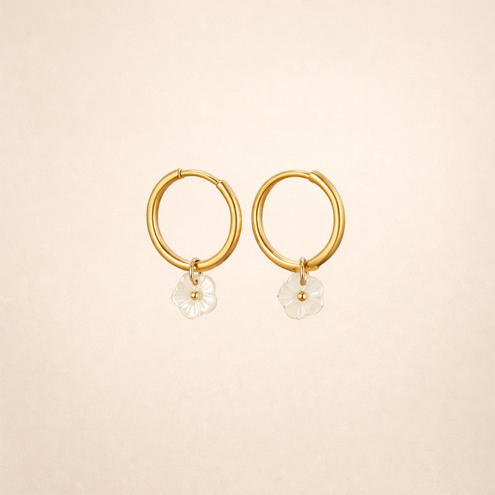 White Petal Hoop Earrings
