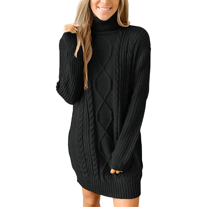 Women's Polo Neck Dress with Cable Knit – Sweater Dress