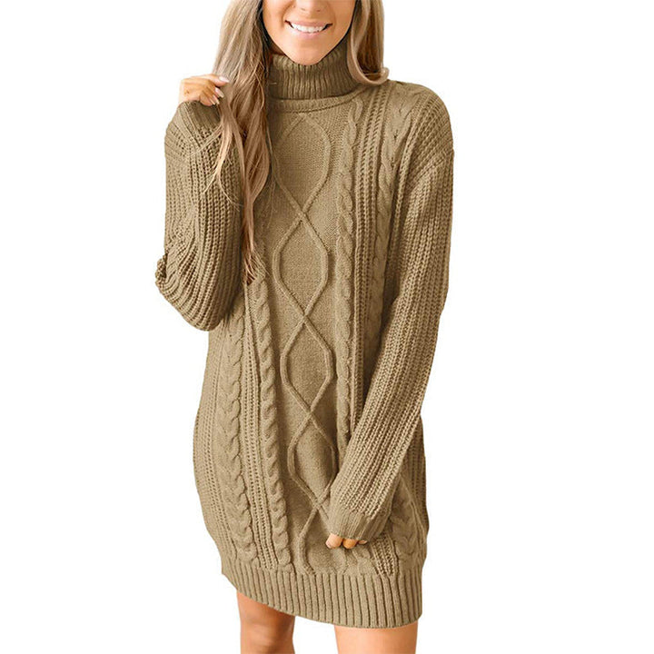 Women's Polo Neck Dress with Cable Knit – Sweater Dress