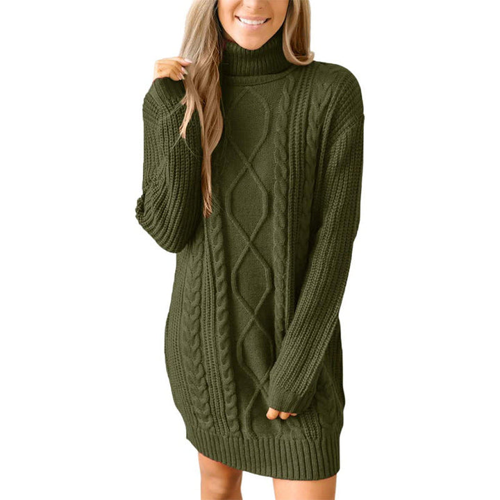Women's Polo Neck Dress with Cable Knit – Sweater Dress