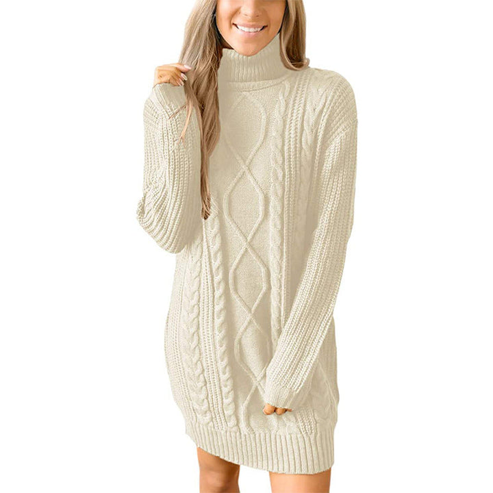 Women's Polo Neck Dress with Cable Knit – Sweater Dress