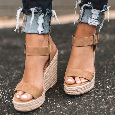 Espadrille Heel Open Toe Wedge Sandals