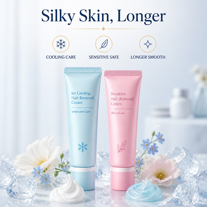 Dual Hair Removal Cream for Sensitive Areas with Niacinamide and Cooling Ice Feel