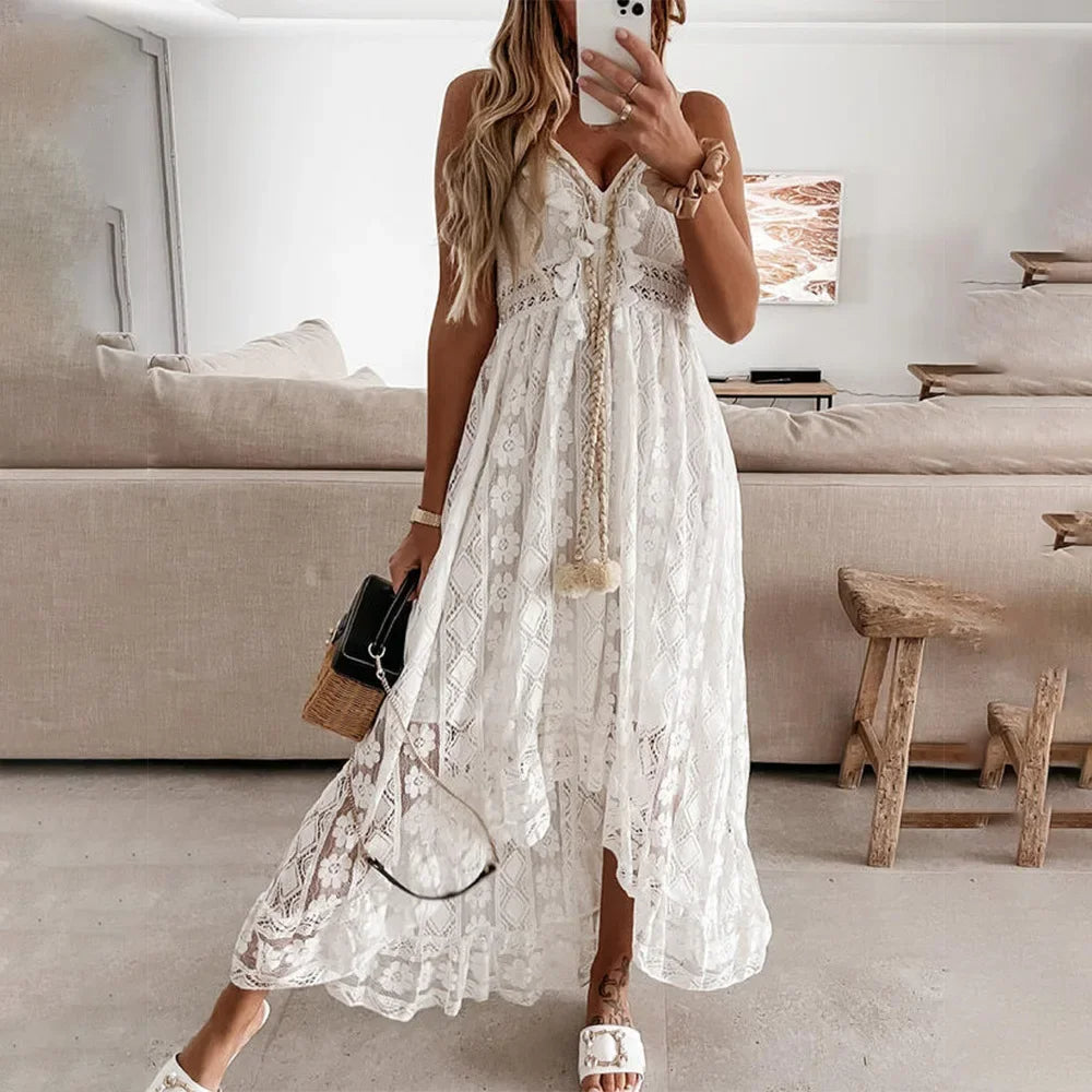 Women's Boho Tie Dress with Tassels