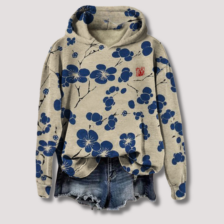 Lightweight Floral Print Sweater with Hood