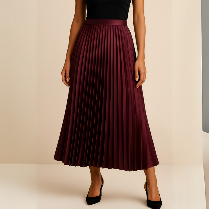 Satin Pleated High-Waist Skirt
