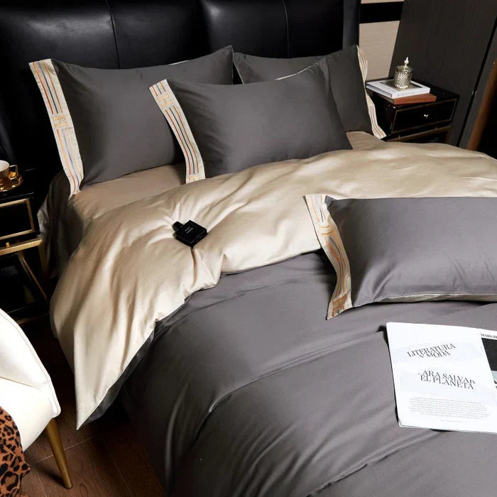 Embroidered Cotton Satin Bedding Set - Luxora