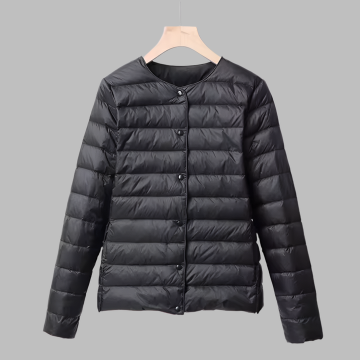 Collarless Packable Puffer Jacket