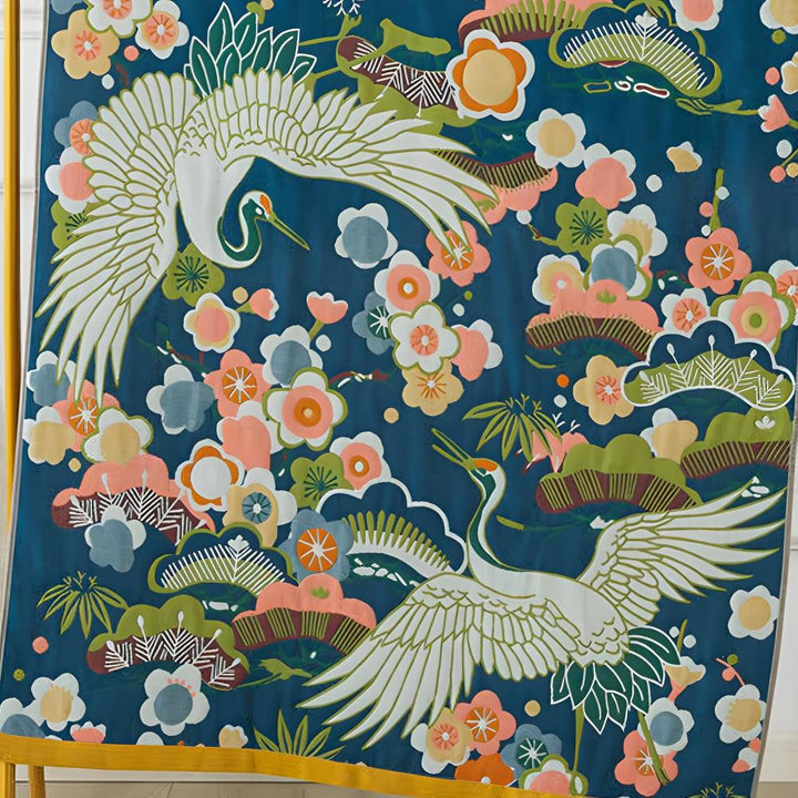 Lush Flower Cranes Bath Towel – Elegant Comfort with Artistic Flair