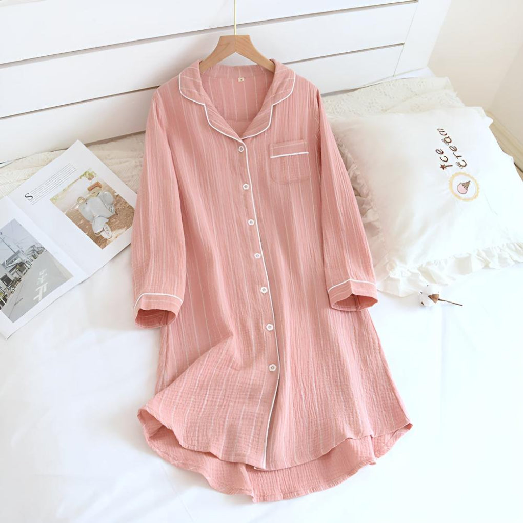 Lightweight Women’s Striped Cotton Gauze Nightgown