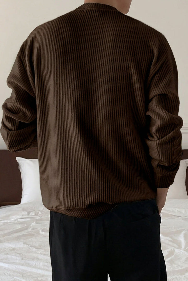Men's Rib Knit Crew-Neck Sweater with Relaxed Fit