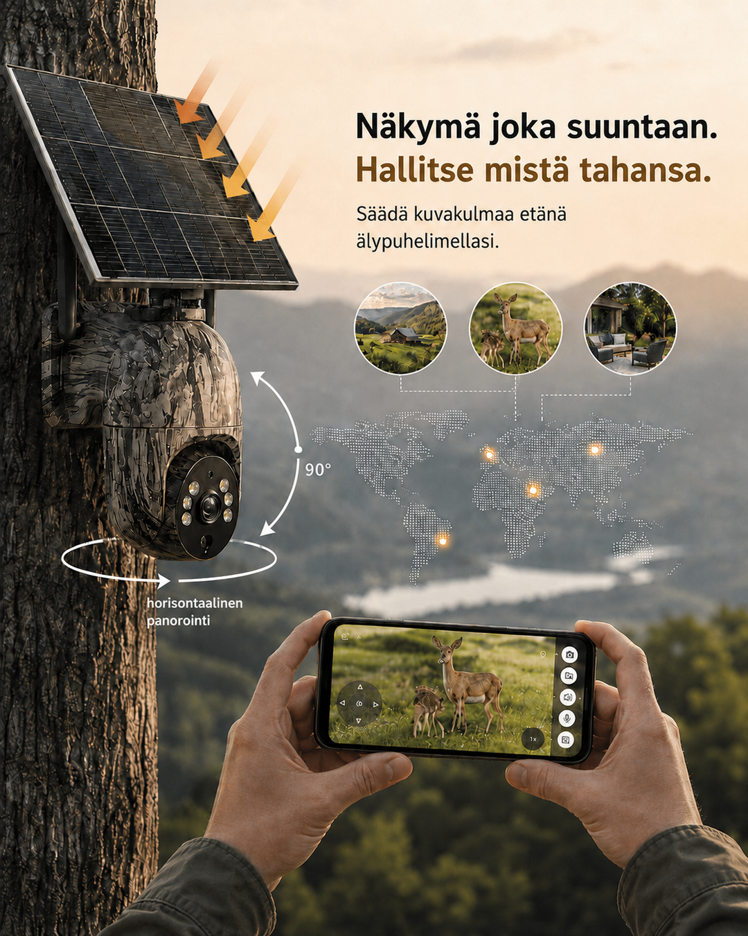 Solar-Powered Wireless Security Camera with 4G LTE or Wi-Fi, 2K, PTZ, Night Vision