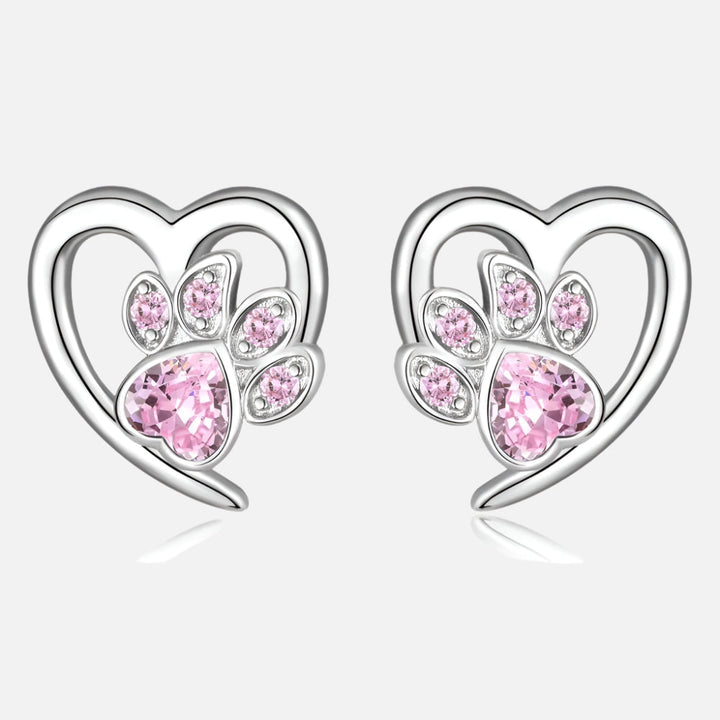 Paw and Heart Earrings with Zirconia