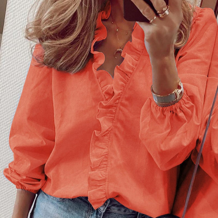 Ruffle Trim Blouse with Puff Sleeves