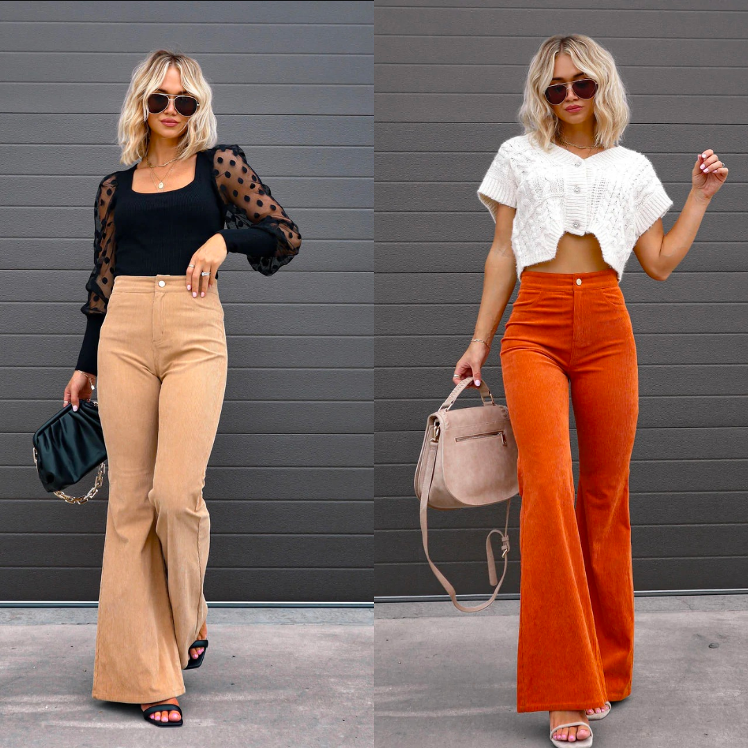 Women's High-Waisted Flared Organic Corduroy Pants – Elegance Spice