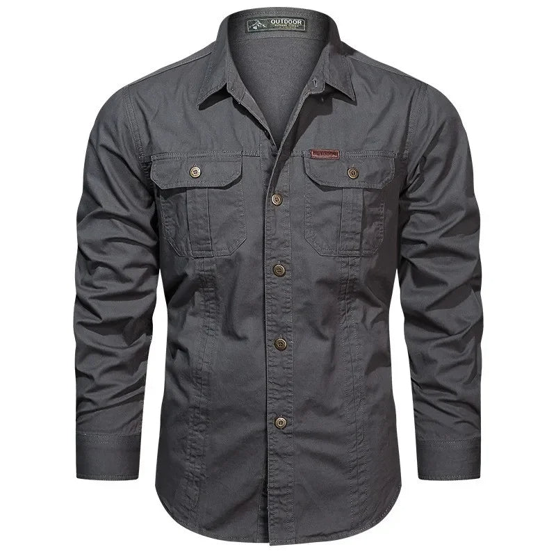 Men's Cotton Military Shirt – Multi-Pocket Utility