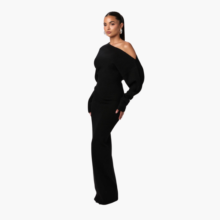 Off-Shoulder Knit Dress for Women – Elegant Evening Dress