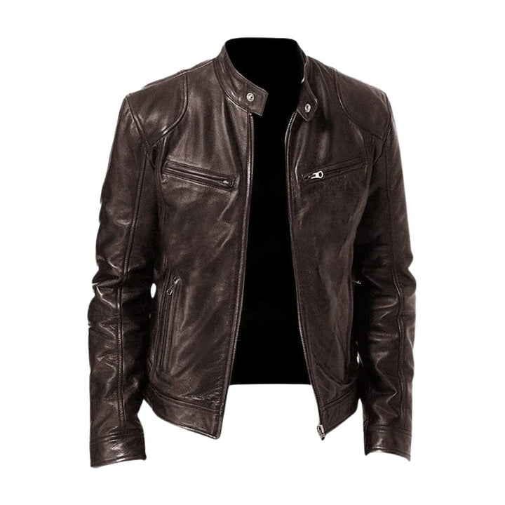 Classic Men's Stand-Collar Leather Jacket