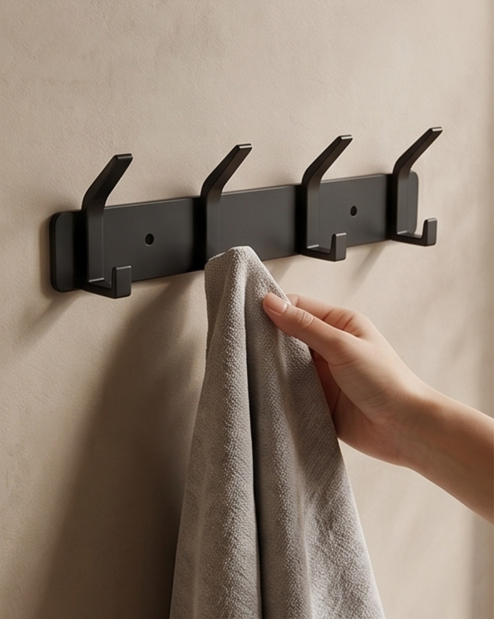 Aluminum Wall Hooks – 3, 4, 5 or 6 Hooks | Bathroom Towel Rail