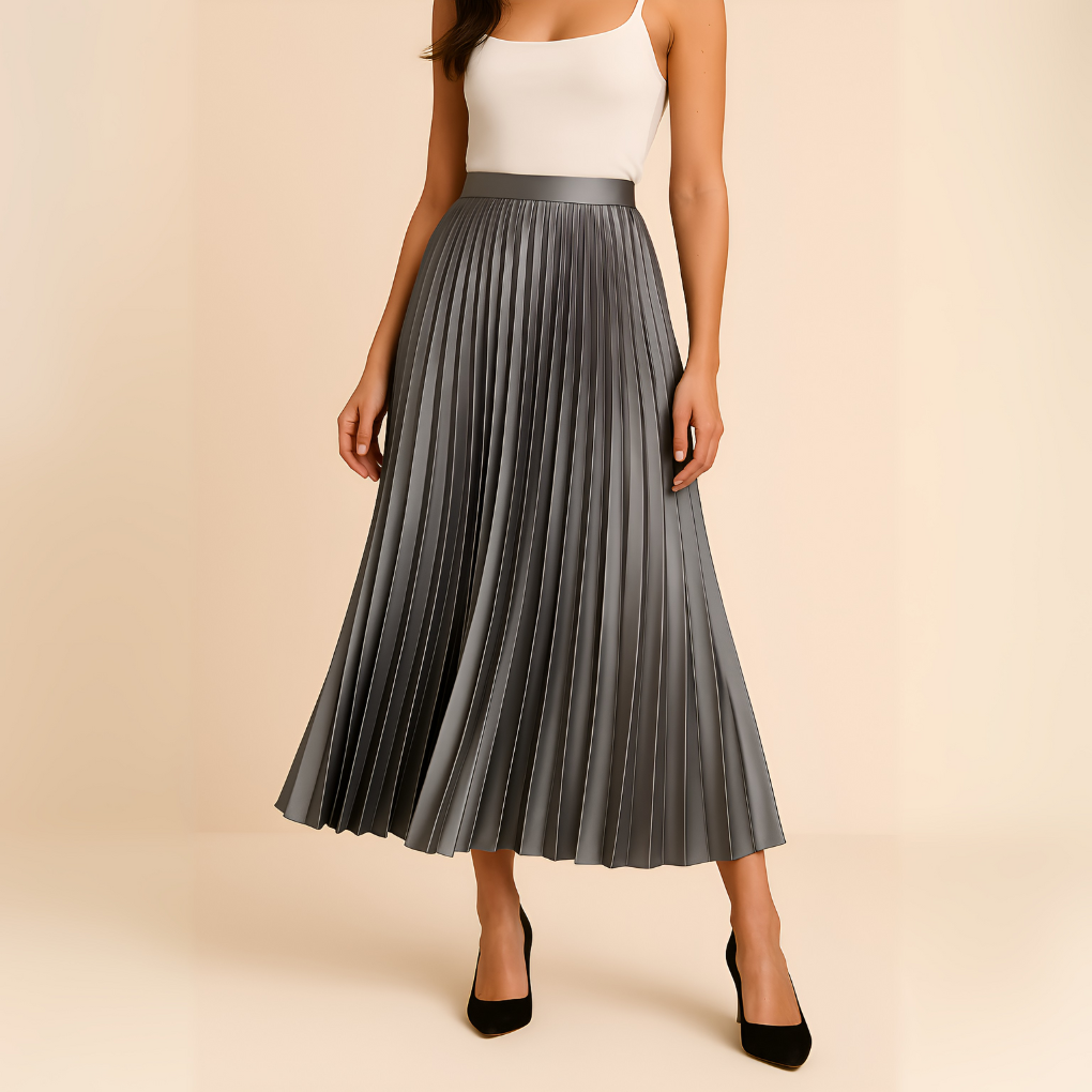 Satin Pleated High-Waist Skirt