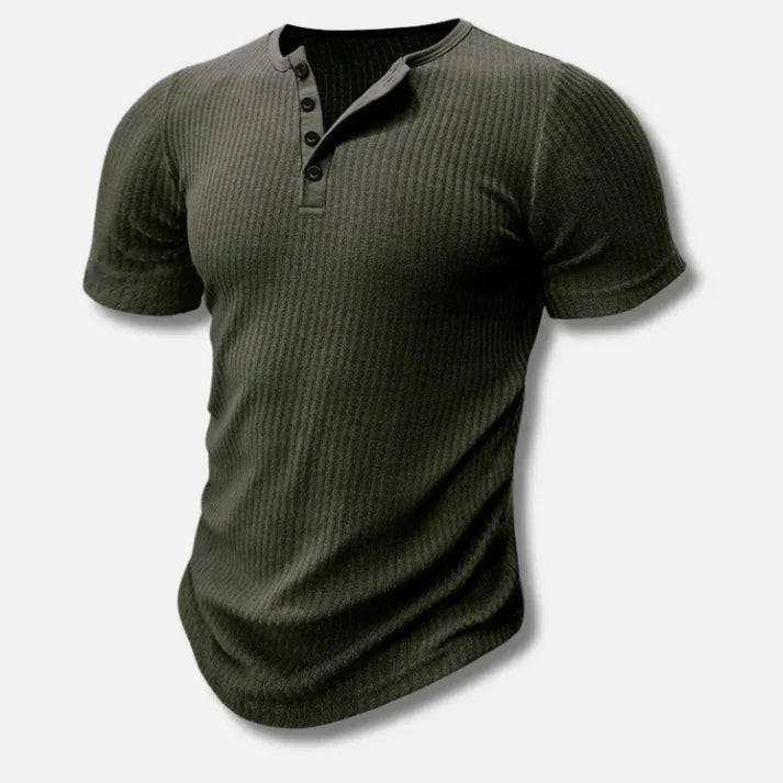 Slim-Fit Henley T-Shirt for Men with Button Closure