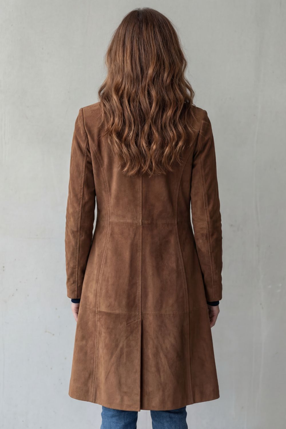 Women's Long Coat Faux Suede Look with Classic Collar