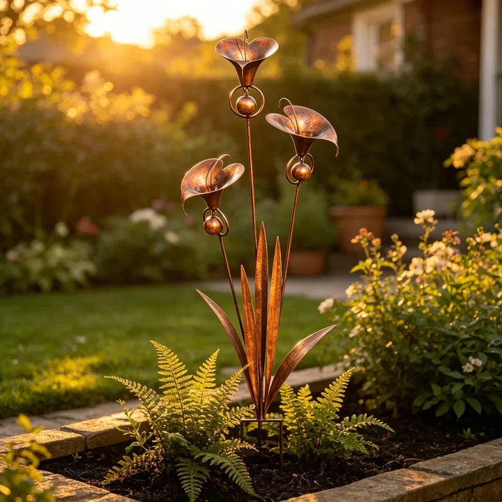 Copper flower garden stake