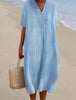 Relaxed Beach Dress with V-Neck and Short Sleeves
