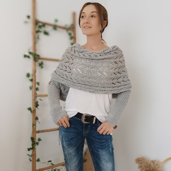 Double-Sleeve Wrap Scarf - Cozy Knit Scarf with Built-In Sleeves