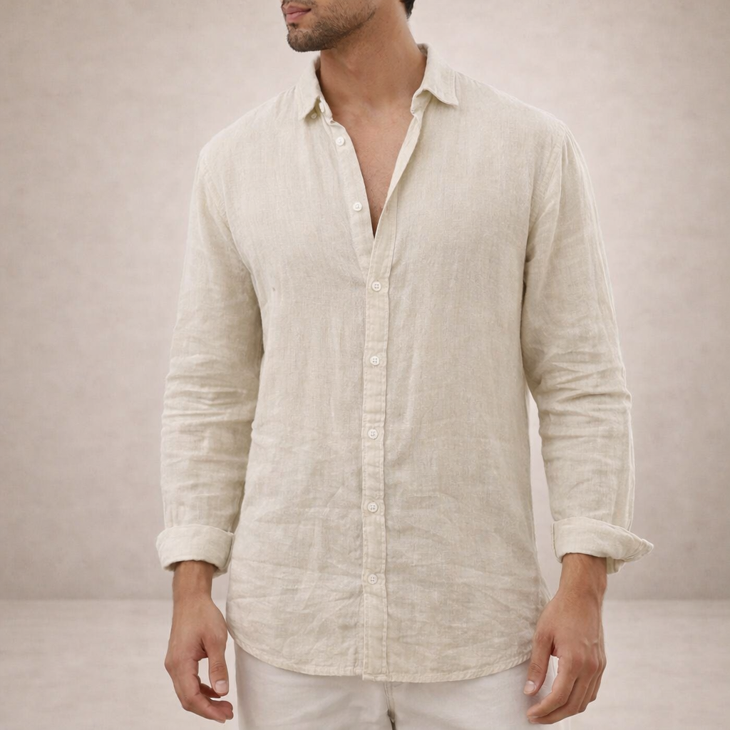 Men's Linen Casual Shirt with Button Placket in Regular Fit