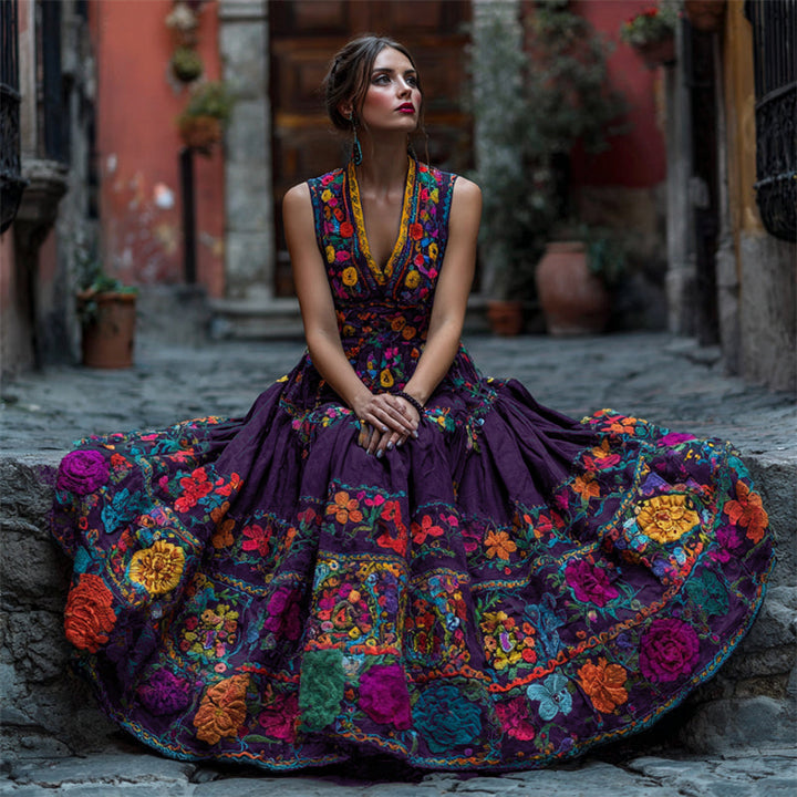 Women's Sleeveless Floral V-Neck Maxi Dress for Parties and Special Occasions