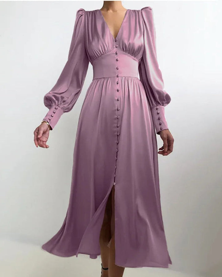 Elegant Satin V-Neck Maxi Dress for Women – Timeless Elegance with a Modern Touch