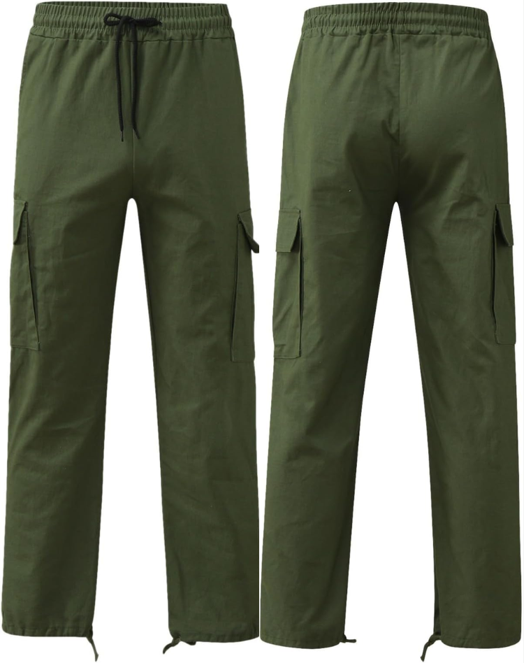 Men's Cargo Pants with Multiple Pockets and Adjustable Waist