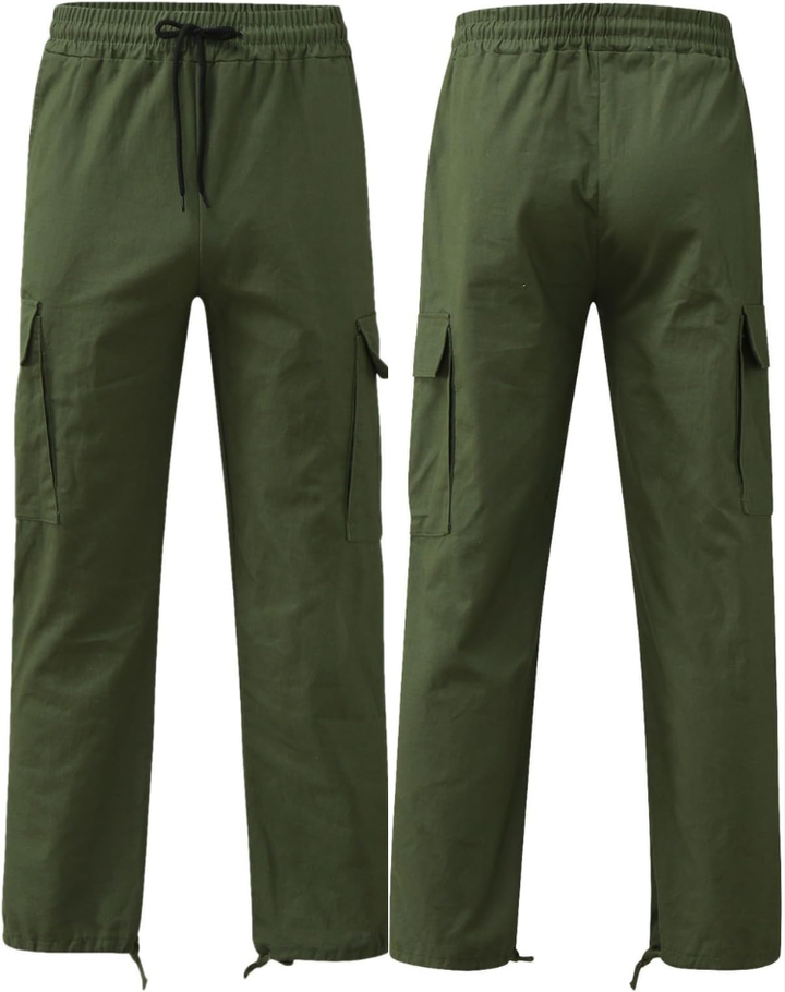 Men's Cargo Pants with Multiple Pockets and Adjustable Waist