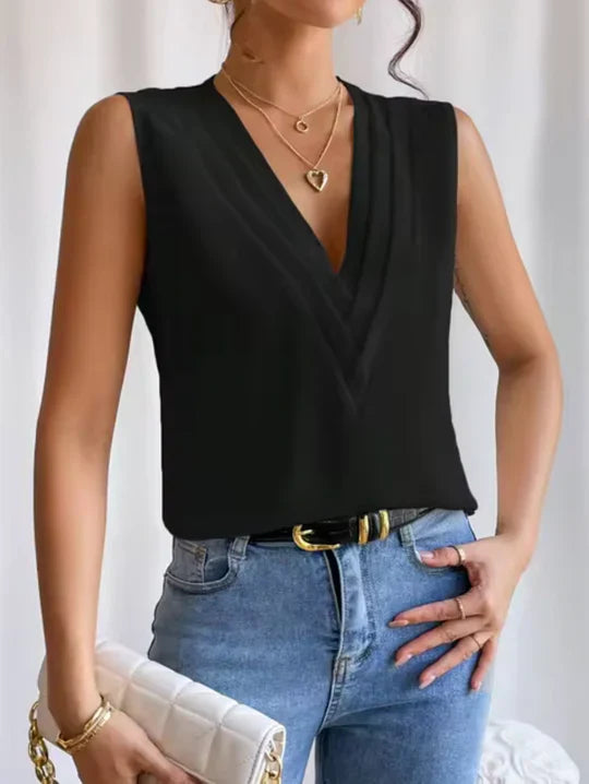 Elegant Sleeveless V-Neck Top for Women Chic Simplicity with a Touch of Elegance