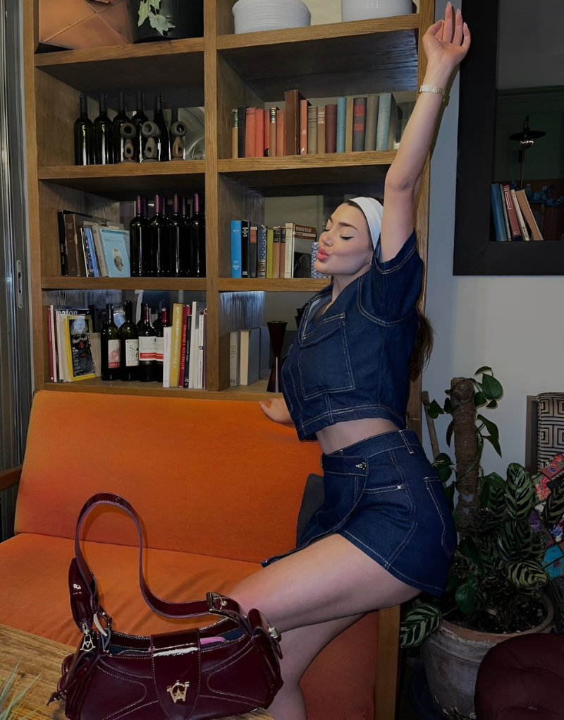 Two-Piece Denim Set with Top and Skirt