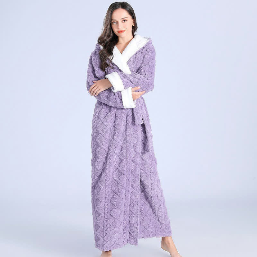 Warm Women’s Thick Hooded Flannel Bathrobe