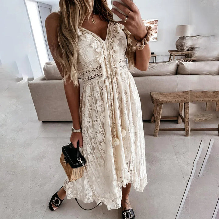 Women's Boho Tie Dress with Tassels