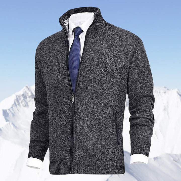 Knitted Zip-Up Cardigan with Collar and Pockets