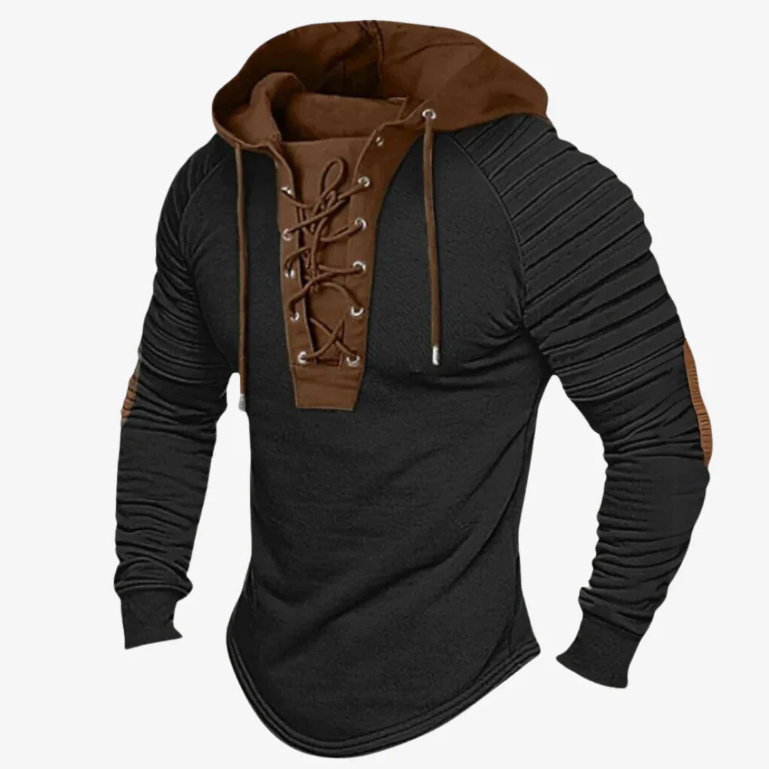 Men’s Sweatshirt with Lace-Up Neckline and Comfortable Hood