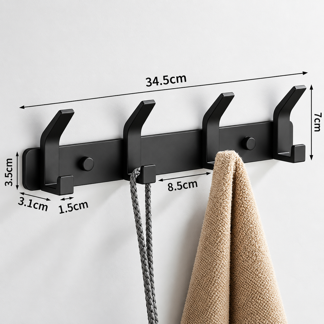 Aluminum Wall Hooks – 3, 4, 5 or 6 Hooks | Bathroom Towel Rail