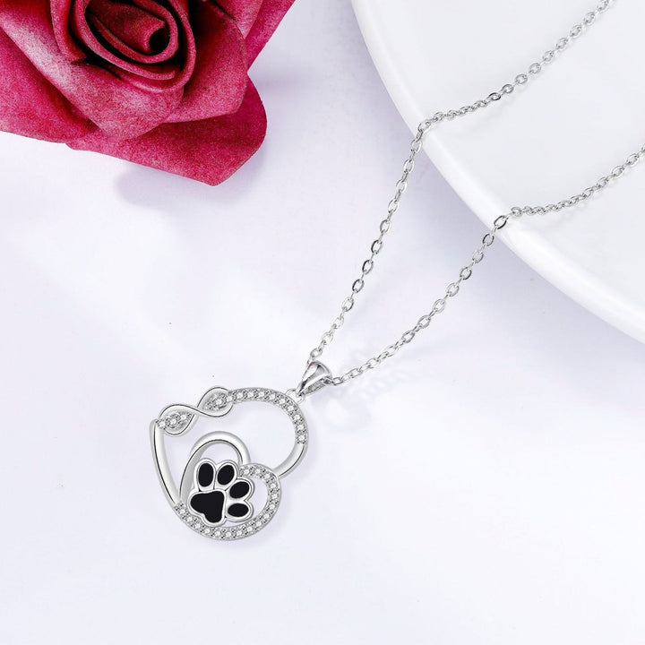 Infinite Double Love Paw Print Pendant Necklace