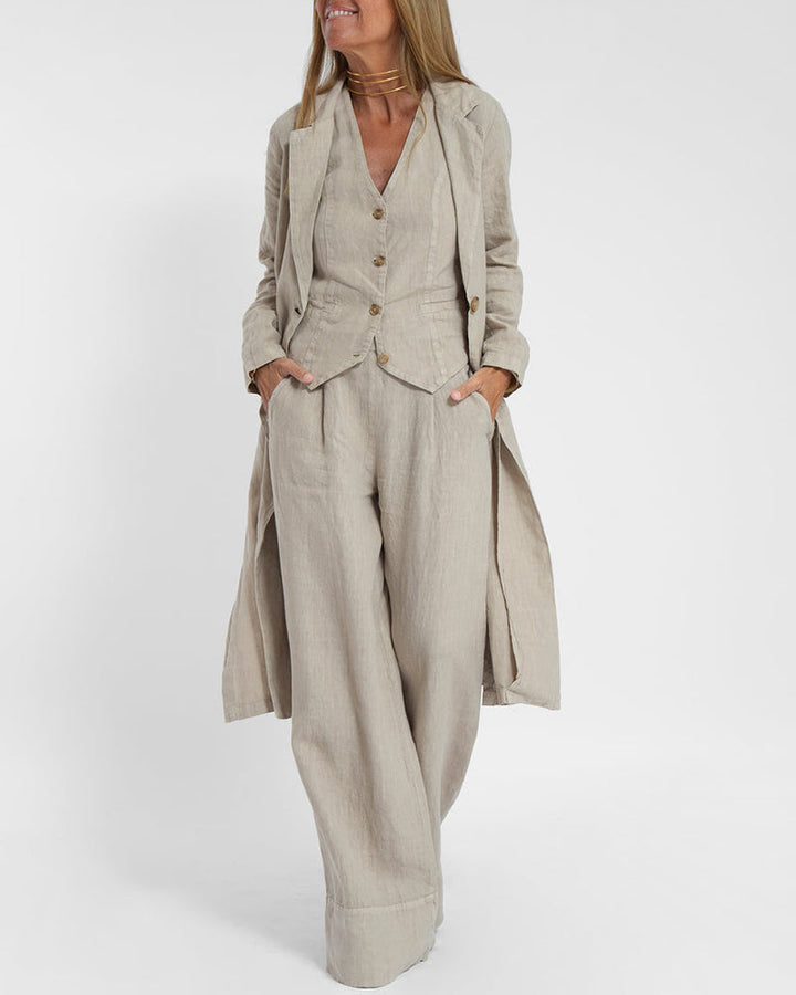 Linen 2-Piece Set with Wide-Leg Pants and Waistcoat – Alma