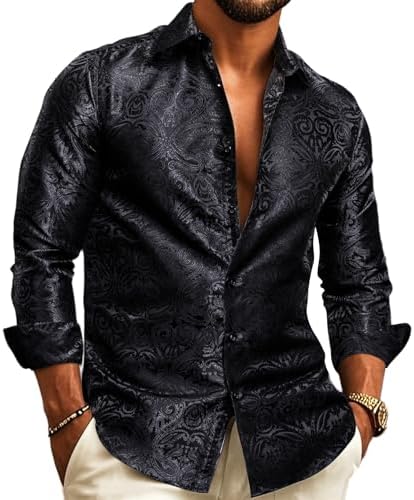 Men's paisley jacquard shirt – long-sleeved style for weddings and evening wear