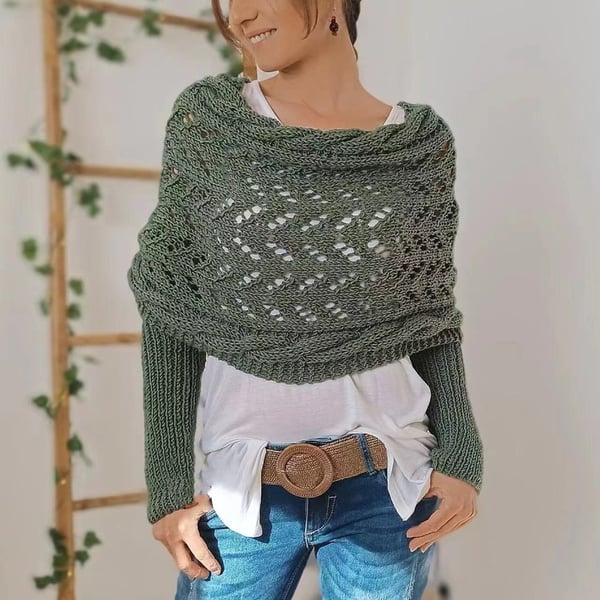 Double-Sleeve Wrap Scarf - Cozy Knit Scarf with Built-In Sleeves