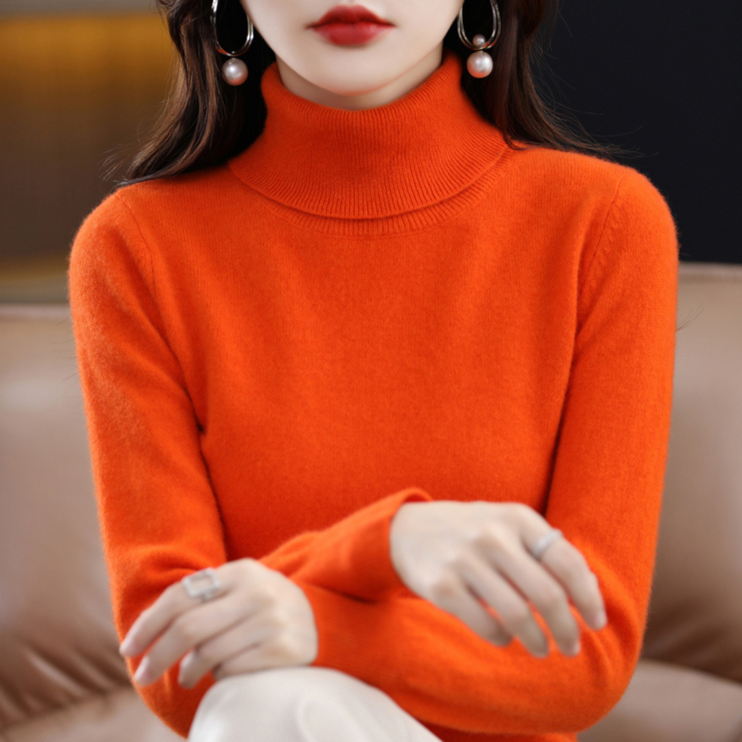 Women's 100% cashmere polo neck sweater – soft, regular fit