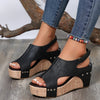 Cross-Tied Peep-Toe Wedge Sandals