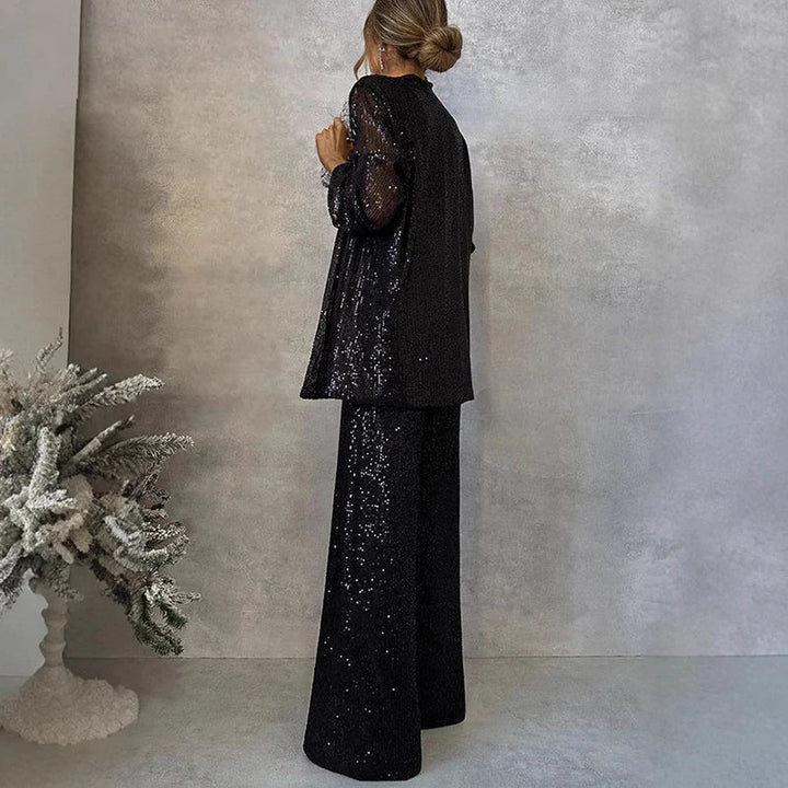 Two-Piece Sequin Set with High-Waisted Pants