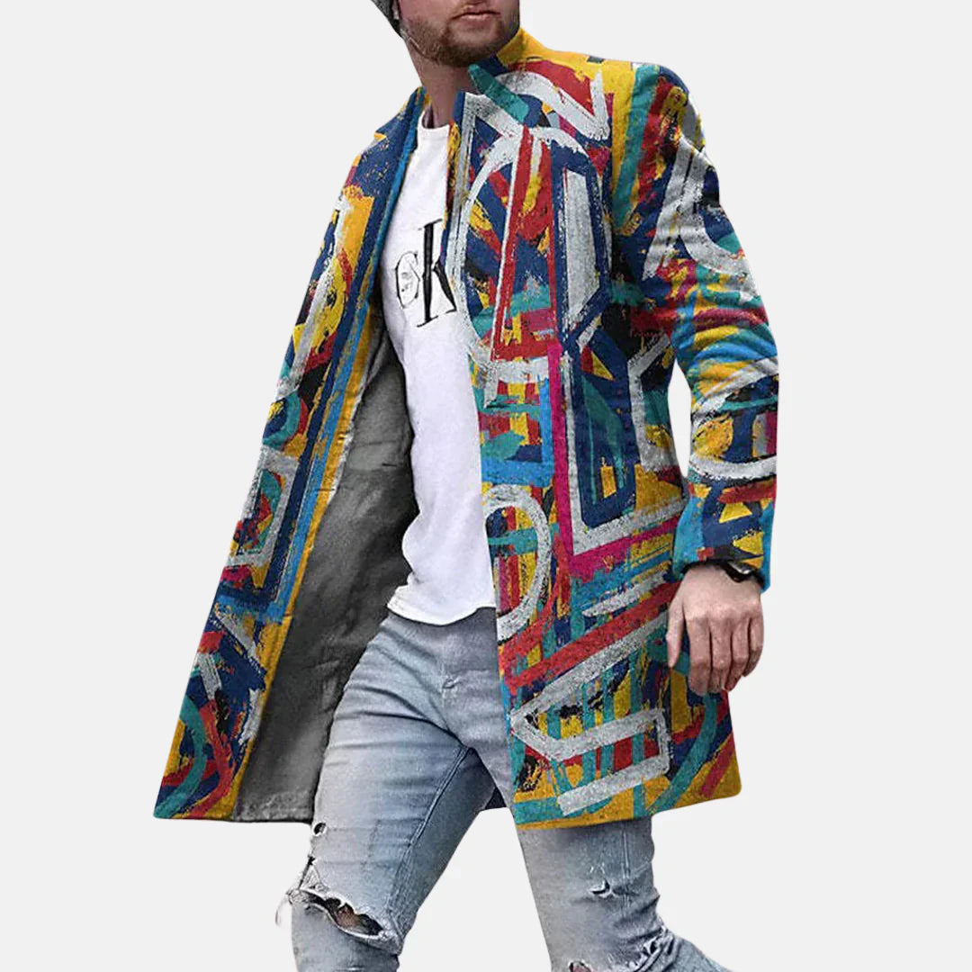 Street Print Coat – Casual & Adjustable Men’s Jacket
